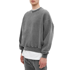 Custom Washed <b>Black</b> Vintage Sweat French Terry 500GSM Heavyweight Crewneck <b>Sweatshirt</b> - Product Image 1