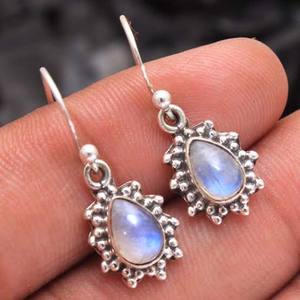 Fancy Looking Renewal Moonstone <b>Dangle</b> <b>Earring</b> Sterling <b>Silver</b> Rhodium Plated Bezel Set Wedding Anniversary Gift Jewelry - Product Image 5