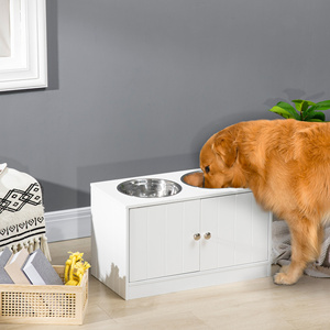 PawHut Bols surélevés pour chien avec armoire de 44L et 2 bols en acier, 60x30x35.5cm, blanc - Product Image 2