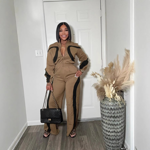 Ensemble deux pièces pour femmes tendance, manches longues, taille élastique, devant semi-ouvert, confortable, décontracté, automne-hiver, respirant, court - Product Image 4