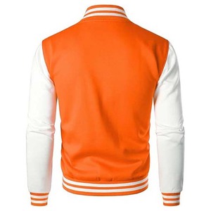 Chaqueta de béisbol de lana a rayas naranjas y blancas con logotipo personalizado High Street Style Letterman Design para hombres Manga de cuero - Product Image 3
