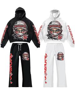 High Street Sun Faded Washed Plisado Algodón Sweatsuit Hombres Personalizar Diseño Vintage Acid Wash Chándal Casual Acid Wash Distress - Product Image 4