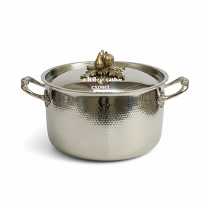 Hammered Stainless Steel Casserole Set <b>with</b> Antique Gold Pumpkin <b>Lid</b> Knobs Luxury Cookware & Serving <b>Pans</b> Pot for Home and Hotel - Product Image 3