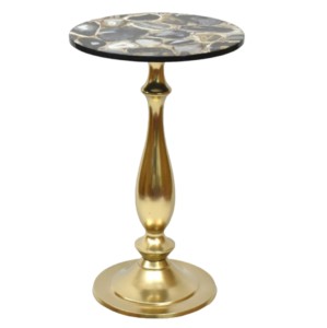 Table basse ronde en aluminium de haute qualité avec base en métal fini or et table d'appoint moderne en marbre - Product Image 6