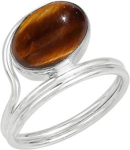 Oeil de tigre pierre précieuse solide 925 argent Sterling Cabochon naturel pierre précieuse bague faite à la main bijoux en argent Sterling 925 bague estampée - Product Image 4