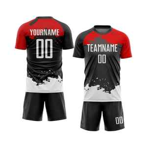 Meilleurs ensembles d'uniformes de football/soccer unisexes à col en V en polyester respirant de haute qualité, personnalisables, à manches courtes et séchage rapide - Product Image 2