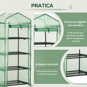 Outsunny Invernadero Vertical con Estante de Acero de 4 Niveles y PE Verde Oscuro, 70x50x160cm - Product Image 6