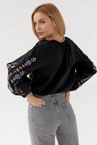 Blusa Moderna de Algodón Negro de Alta Calidad con Bordado, Manga Globo Ecológica para Verano/Invierno para Mujer - Product Image 2