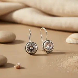 Boucles d'oreilles pendantes en argent sterling 925 avec topaze blanche pour femmes, bijoux tendance, idée cadeau - Product Image 2