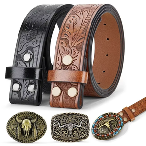 Ceinture en cuir fantaisie personnalisée OEM, style western, design cowboy, boucle en alliage de taureau, ceinture pour hommes et femmes, logo personnalisé, ceintures en cuir de vache - Product Image 1