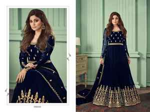 ชุดแต่งงานและงานปาร์ตี้สุดเก๋,สไตล์โมเดิร์นสุดเท่ชุดผ้าไหมเทียมคุณภาพเยี่ยม Salwar Kameez พร้อมโซ่เย็บทำงานด้วยหิน - Product Image 5