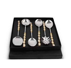 Cuchara pulida de oro Servidor de ensalada Cubiertos de acero pulido brillante de alta calidad Mango de metal Espejo Metal Servir Ware Set de 6 piezas - Product Image 3