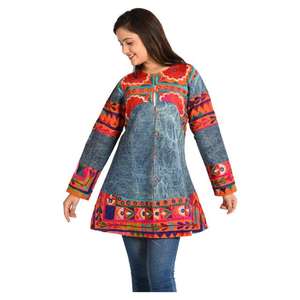 Chaqueta Corta Boho de Algodón Transpirable con Estampado de Mezclilla Reversible Hecha a Mano en India, para Mujer, Informal y para Fiestas - Product Image 4