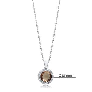 Collier à breloques en pierre de sultanite CZ de forme ronde de 18 mm en argent sterling 925 bijoux turcs faits à la main pour acheteur en gros - Product Image 2