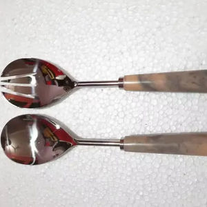 Cuillère à salade en acier inoxydable, durable, résistante au lave-vaisselle, écologique, avec manche en acier, fabriquée à la main - Product Image 1