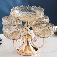 Grote korting! Duurzame, milieuvriendelijke glazen en metalen fruitschaalset met luxe gouden frame voor het serveren van gedroogd fruit en salade