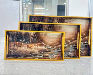 3 packs de plateaux de service en MDF rectangulaires en bois pour thé, bords arrondis, plateau de comptoir de salle de bain, meuble-lavabo pour commode, nourriture, café - Product Image 2