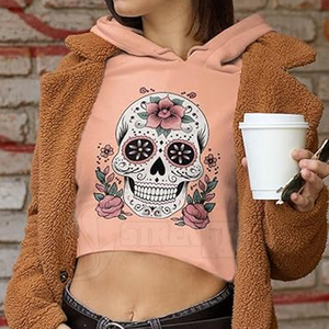 เสื้อครอปมีฮู้ดสำหรับผู้หญิงเสื้อครอปมีฮู้ดสีพื้นเสื้อครอปแขนสั้นลำลองสำหรับฤดูหนาวกำหนดได้เอง2024 - Product Image 3