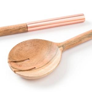 Acacia Wood Salad Server Set with Elegant <b>Copper</b> Handles Handmade <b>Kitchen</b> Serving <b>Utensils</b> for Salad, Pasta, and Entertaining - Product Image 2