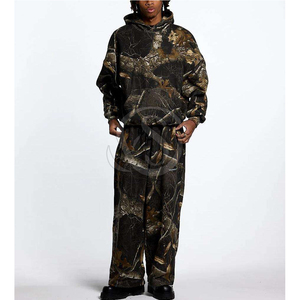Custom Men's Winter Plus Size Heavyweight Cotton/Polyester Breathable Casual Full Print Camo Hoodie Straight Leg <b>Sweatpants</b> <b>Set</b> - Product Image 1