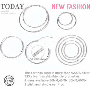 Pendientes de aro de plata de ley 925 para mujer, ligeros, estilo religioso, chapados en rodio, hipoalergénicos, YELANM30 - Product Image 2