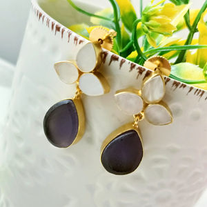 ต่างหูห้อยชุบทอง18K สุดหรูอัญมณีรูปหยดน้ำเครื่องประดับสำหรับผู้หญิงทำมืออย่างมีสไตล์ - Product Image 1