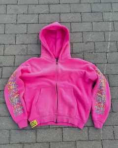 Sweat à capuche zippé oversize pour hommes avec impression de lettres vintage Manches longues lourdes Streetwear Hip Hop Vente en gros pour la saison d'hiver - Product Image 1