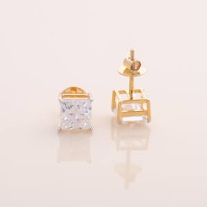 Boucles d'oreilles clous en diamant taille princesse de 4,06 carats cultivé en laboratoire, en argent sterling 925 massif, bijoux solitaires - Product Image 5