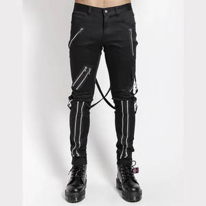 Pantalon gothique noir slim fit à longues bretelles pour homme, style punk rock alternatif, vente chaude, vente en gros d'usine 2026 - Product Image 1
