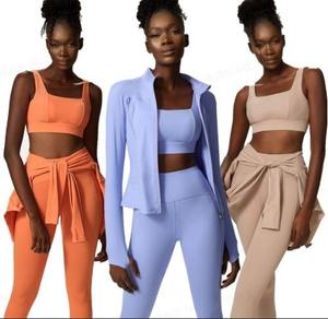 Soutien-gorge personnalisé 4 pièces respirant à haute élasticité, ensemble de leggings de yoga évasés à manches longues, ensemble de yoga pour femmes - Product Image 1