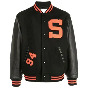 도매 저렴한 사용자 정의 로고 대표팀 남자 야구 재킷 가죽 소매 재킷 남자.