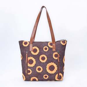 Sac fourre-tout en toile tournesol brun foncé pour femmes - Product Image 2