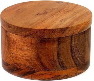 Acacia Wood Salt <b>Wooden</b> Spice <b>Box</b> <b>with</b> Magnetic <b>Lid</b> Salt Cellar <b>with</b> Spoon Set Sea Salt Pepper Bowls for Spices Container Holder - Product Image 2