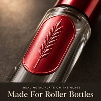 Étiquettes personnalisées en aluminium anodisé gaufré, forme capsule, rouge brillant, pour flacons roll-on d'huiles essentielles