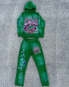 Conjunto de Sudadera y Pantalones Acampanados Vintage con Lavado Ácido Personalizado, Estampado Digital Ecológico, Tallas Grandes, Estilo Hip Hop, Ideal para Invierno - Product Image 2