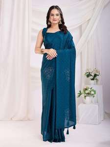 Sari en tissu de soie Rangoli à imprimé abstrait moderne, dernier style de vêtement, prêt à être expédié de l'usine, prix abordable - Product Image 5