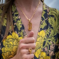 Collier pendentif de luxe pour femme, en laiton plaqué or avec citrine, chaîne à maillons, longueur personnalisable, bijoux tendance, prix de gros