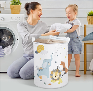 45L Cartoon Animals Elephant Fox White Kids <strong>Laundry</strong> Hamper Lion Clouds Round Toy Clothes Storage <strong>Basket</strong> for <strong>Children</strong> - Product Image 4