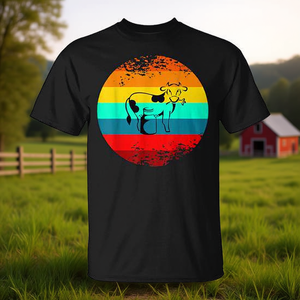 T-shirt graphique vintage avec motif de vache de ferme, design lait et beurre, taille adulte unisexe - Product Image 3