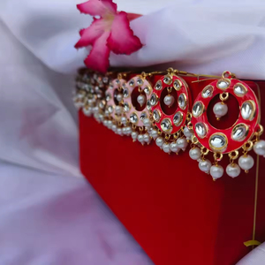 Rajasthani Meenakari Kundan pendiente para dama de honor Favor regalo para novia Jaipuri Jhumke oreja pendientes de alambre para niña - Product Image 1