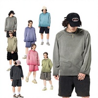 T-shirt à manches longues en coton épais 270 GSM, coupe oversize avec épaules tombantes, finition tie-dye délavée, style streetwear, pour homme