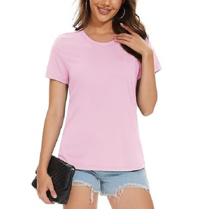 Diseño personalizado OEM 100% algodón sólido color rosa claro cuello redondo de manga corta talla grande camiseta promocional de mujer de Bangladesh - Product Image 1