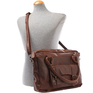 Sac en cuir marron cireux haut de gamme pour cadres Bandoulière personnalisable Fermeture à glissière Broderie Rivet Décoration Étanche - Product Image 6