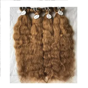 Wholesale Temple Grade Raw Cuticle Aligned Virgin Hair Color No. #27 Brazilian Golden Wavy Human Hair Bundles Extensions Vendors