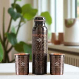 Ensemble cadeau en cuivre pur embossé antique, bouteilles d'eau en acier inoxydable pour cadeaux de remerciement - Product Image 1