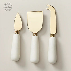 Ensemble de couteaux à fromage en métal doré de luxe, manche élégant en écaille de tortue, lames affûtées, parfait pour servir sur les plateaux, les fêtes et les dîners - Product Image 2