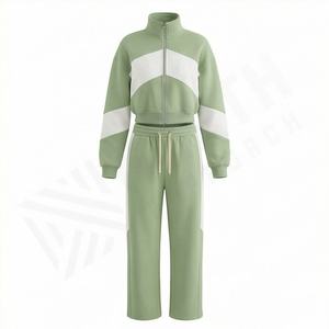 Ensemble de survêtement élégant pour femmes, poids lourd, logo personnalisé, deux pièces, survêtement surdimensionné, prix de gros, tenue de sport tendance - Product Image 1