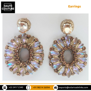 ของผู้หญิงสวมใส่ขนาดเล็กทรงกลมมือปักแฮนด์เมดคริสตัลสีรุ้ง Marquis ทำต่างหูในราคาต่ำสุด - Product Image 2