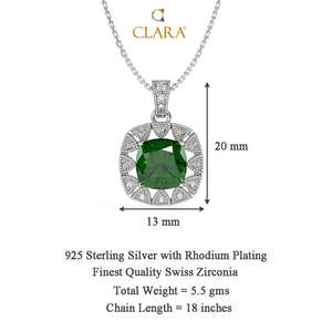 CLARA Colgante de Plata de Ley 925 con Zirconia Cúbica Verde Oscuro, Corte Cojín, Diseño Geométrico, Baño de Rodio, Regalo para Mujeres y Niñas - Product Image 3
