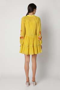 Wholesale Price Summer Long Sleeve Mini Length Embroidery Design Short <b>Dress</b> for <b>Women</b> - Product Image 4